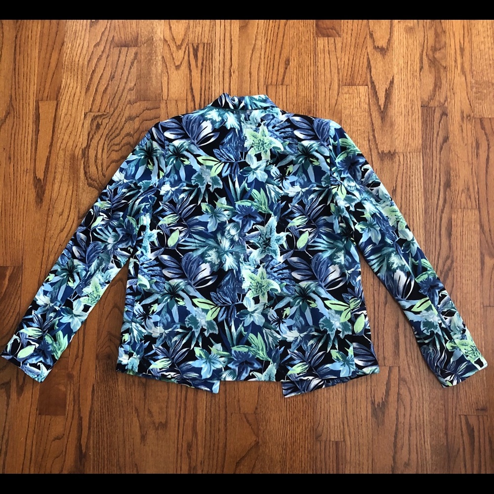 Forever 21 Blue Green Black Floral Leaf Blazer - Picture 3 of 5